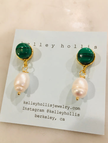 Malachite Pearl Earrings