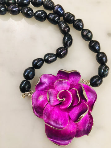 Fuschia Rose and Pearls