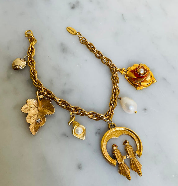 Pearl Birds and Flowers Charm Bracelet