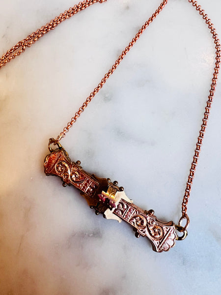 Garnet Rose Gold Victorian Bar Necklace