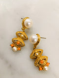 Coral And Pearl Mod Earrings