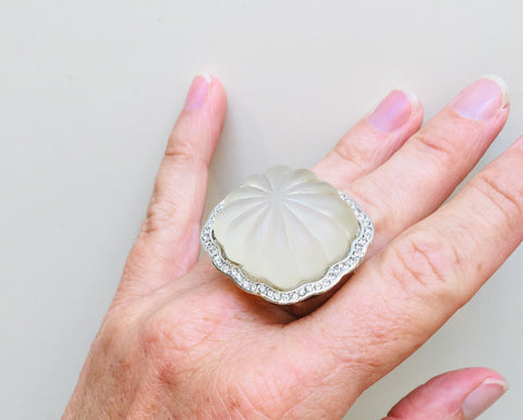 Dreamy vintage camphor glass cocktail ring will make your heart beat wildly.  Vintage glass and silver.