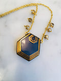 One of the most stunning Art Deco pieces yet. Vintage 1920s Art Deco buckle in gorgeous blue glass, and lined with etched pattern filled with 22ct gold.