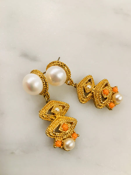 Coral And Pearl Mod Earrings
